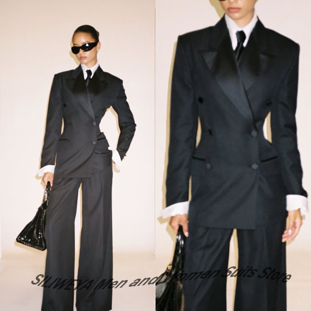 Women'S Formal Wear Jackets - Professioneller schwarzer zweireihiger Anzug für Damen,