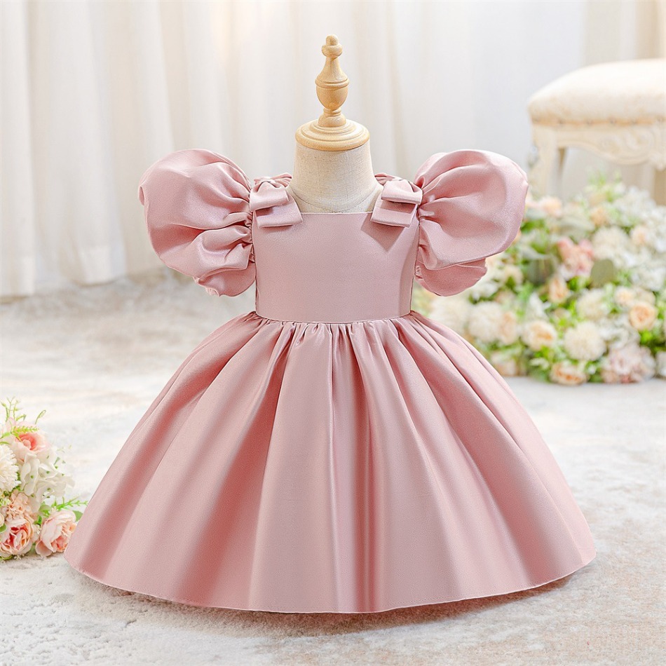 Women'S Formal Wear For Girls - Rosafarbenes Satin-Ballkleid für Mädchen mit Puffärmeln