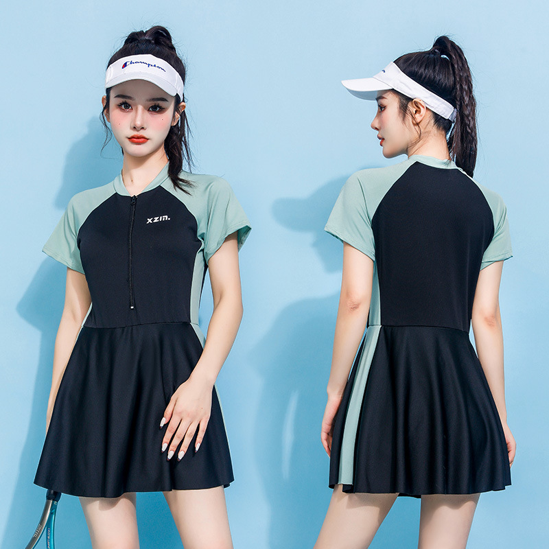 Young Women'S Formal Wear - Damen Langarm Einteiler Badekleid mit Reißverschluss