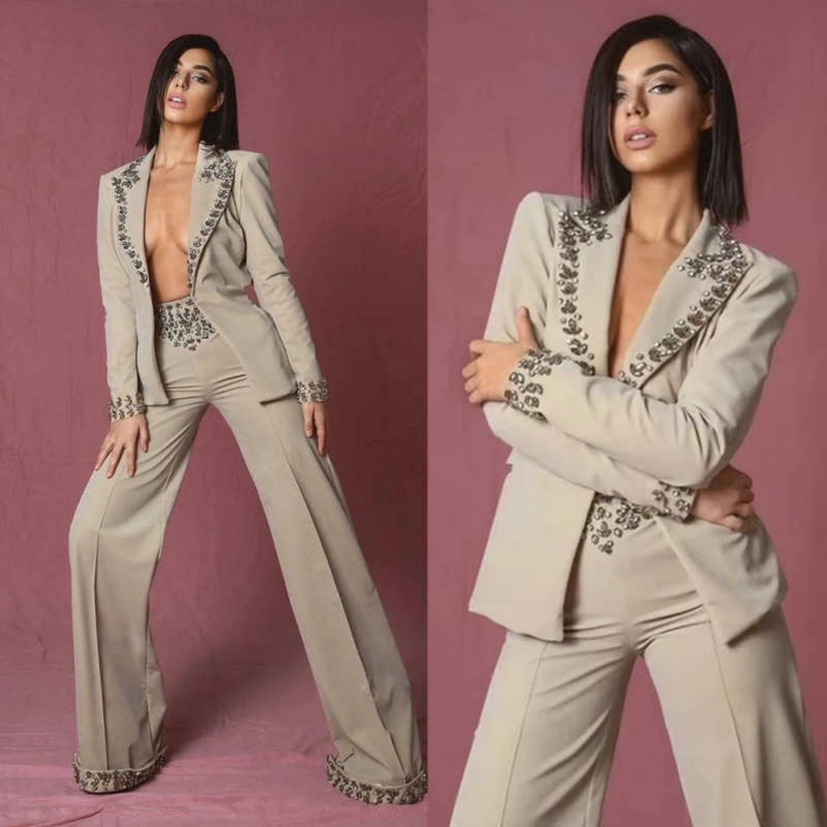 Women'S Formal Wear Jackets - Erstaunlicher Damenanzug mit Strass, 2-teilig, Blazer,