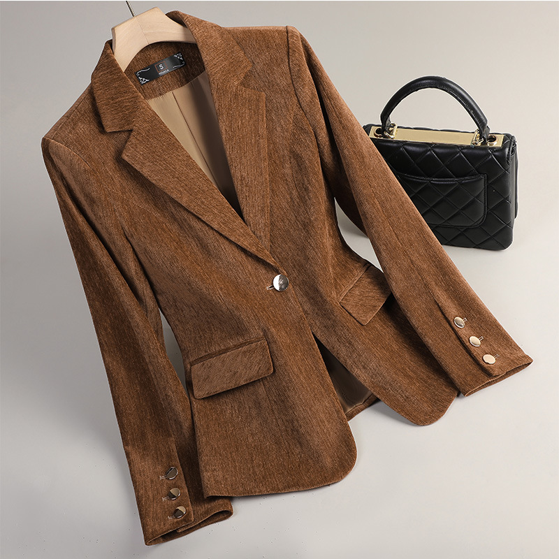 Women'S Formal Wear Jackets - Gelbgoldener Samt-Blazer für Damen, Herbst-Winter, Freizeitanzüge,
