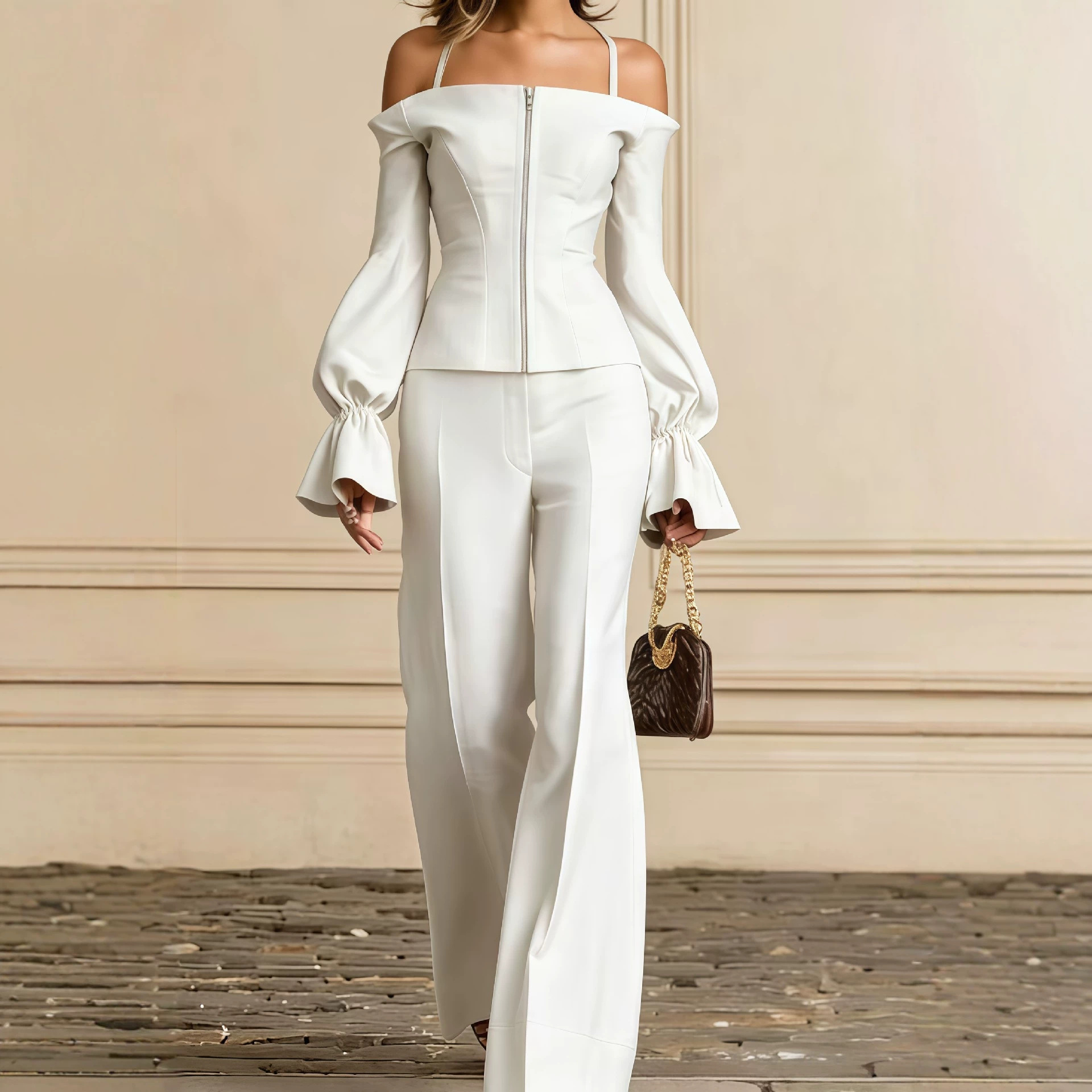 Women'S Formal Wear With Pants - 2-teiliges Hosen-Set für Damen, einfarbig, Spaghettiträger,