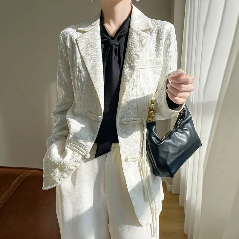 Women'S Formal Wear Jackets - Damen-Blazer in Weiß mit Strukturierung, Reverskragen,